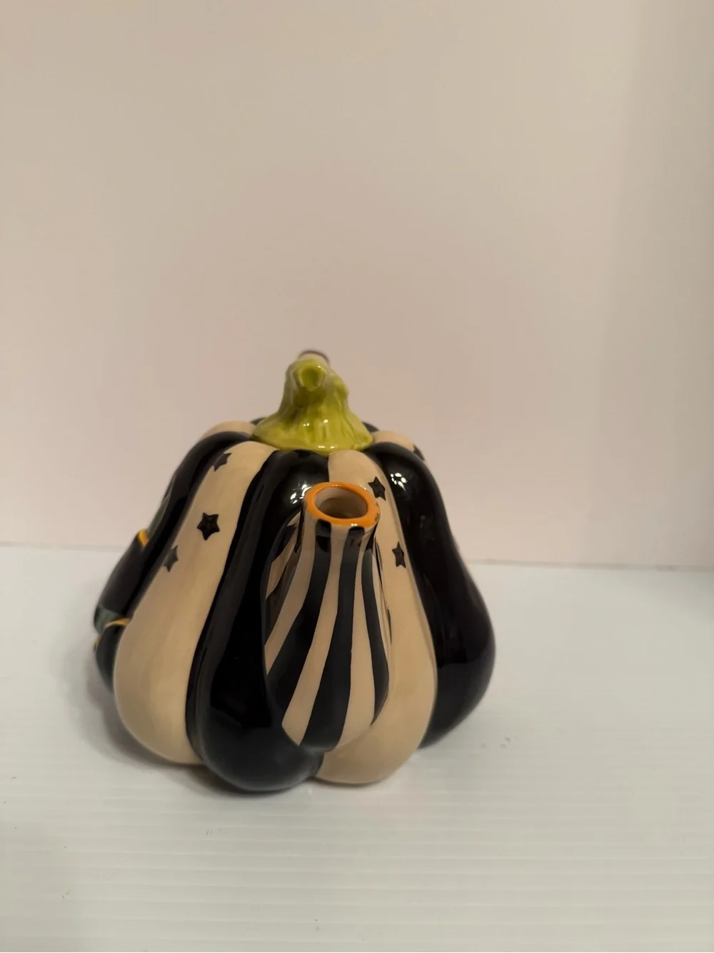 Blue Sky Clayworks Halloween Black White Jack O Lantern Teapot Mackenzie New
